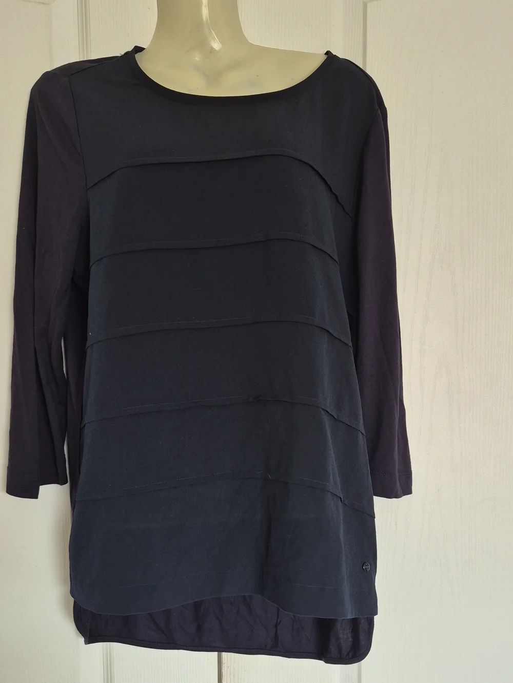 Women's Layered Boatneck Long Sleeve Top - Navy